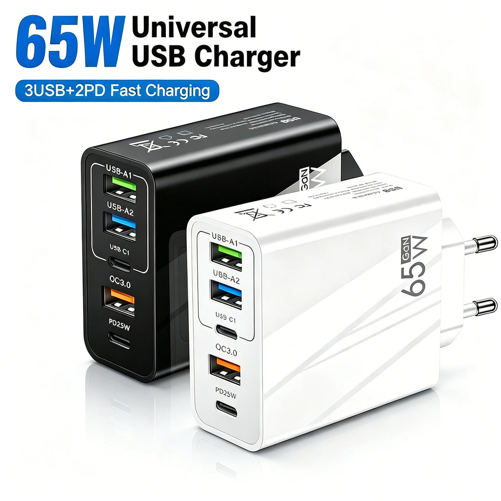 Cargador USB-C 65W blanco, 5 puertos