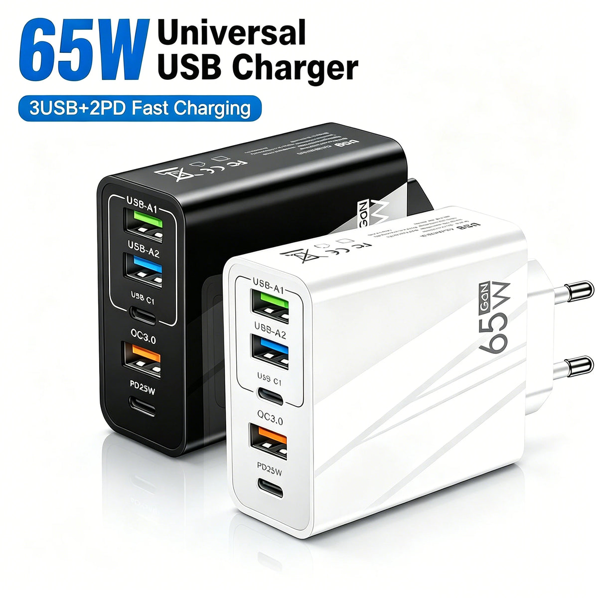 Cargador USB-C 65W blanco, 5 puertos