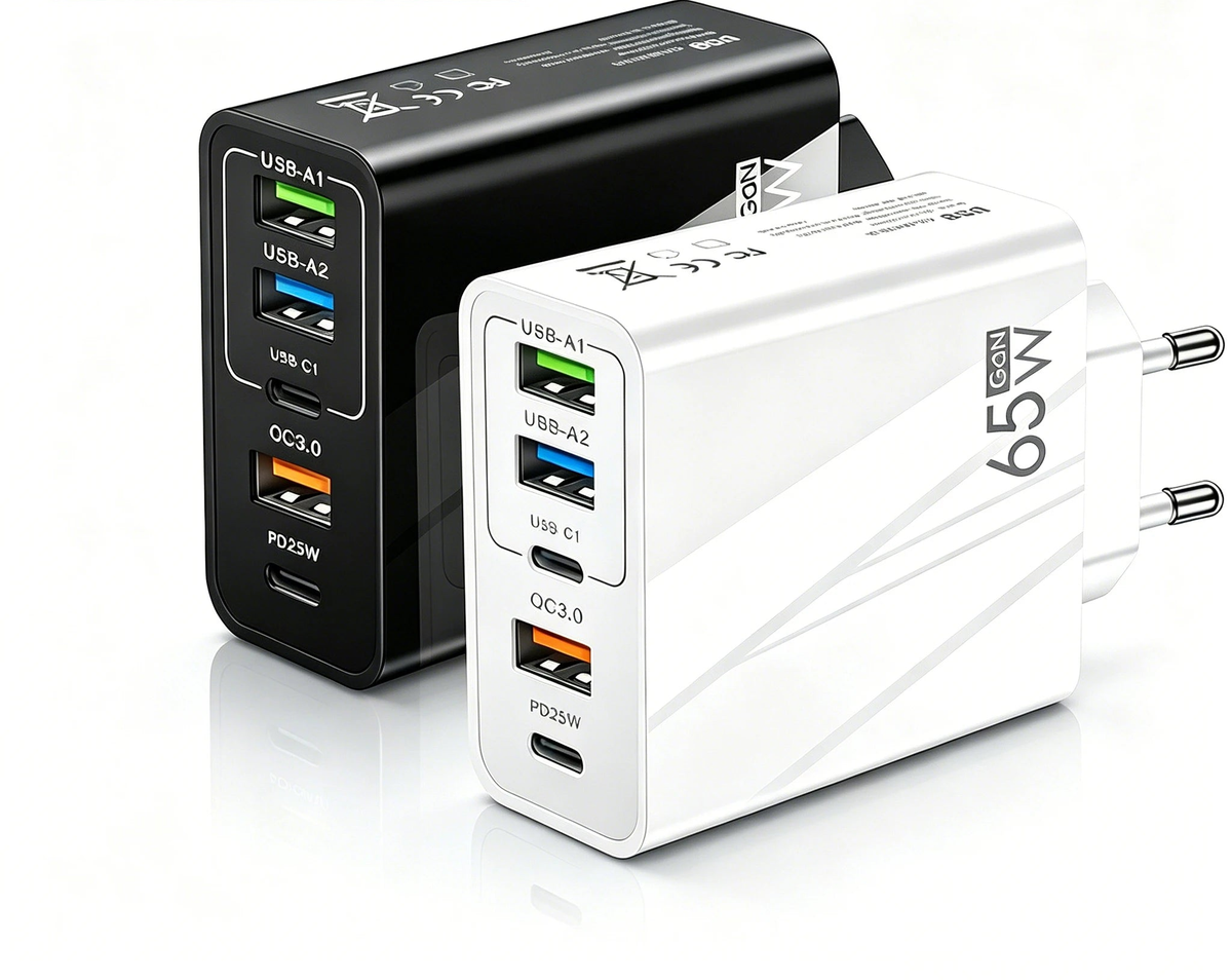 Cargador USB-C 65W, 5 puertos, sin texto de marketing