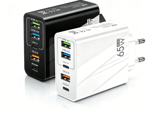 Cargador USB-C 65W, 5 puertos, sin texto de marketing