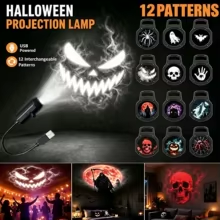 Proyector LED de Halloween USB con 12 patrones intercambiables
