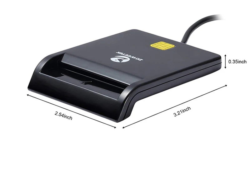Lector de tarjetas DNI Zoweetek con dimensiones, sin logo de marketing