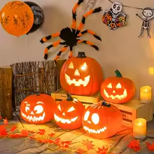 Lámparas de calabaza de Halloween con luz LED, decoración de jardín