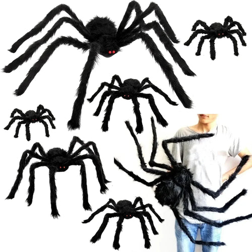 Araña de peluche gigante de Halloween, decoración de terror